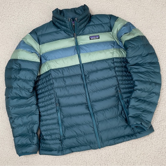 Patagonia Jackets & Blazers - Patagonia Down Sweater Full Zip Jacket Dark Borealis Green Stripe